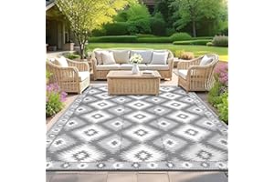 SHACOS Alfombra Terraza Balcón Exterior Gris 180x270cm Reversible Plástica Moderna Interior Exterior