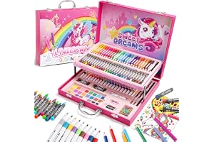 HappyGoLucky Enhörnings-Konstset – Färgpennor & Ritväska för Barn | Kreativt Pysselkit för Barn & Flickor – Bärbart Konstfodral, Perfekt Present för 3+ År Pojkar & Flickor