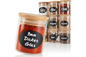 CLIDOR ® Gewürzgläser rund - 12 x 125 ml Set - Extra dickes Glas - Stapelbare Gewürzdosen mit Holzdeckel - Gewürz Organizer klein für die Küche - Spice Jars - geeignet als Gewürzaufbewahrung
