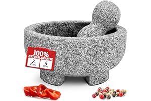PRIORITY CHEF PriorityChef Granite Mortar and Pestle Set - 8 Inch Natural Stone Molcajete Mexicano for Spices, Seasonings, Pastes - Pestle and Mortar Bowl for Fresh Guacamole, Salsa, Pesto, Large, Grey