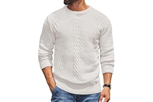 COOFANDY Jersey de Cuello Redondo de Manga Larga Hombres Suéter Básico de Invierno de Punto Cable Pullover