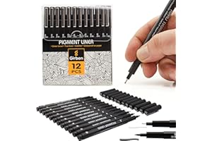 Girben Fineliner penne da disegno - 12 china per disegno, fineliner a Base Acqua, Asciugatura Rapida, Pigmen Liner, tratto penne nero, trattopen neri, radiograph