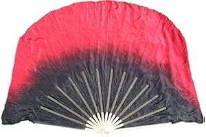 Winged Sirenny Pair Large Short Silk Flutter Dance Fans - 45"x41" (114x105cm) for Dance Events, Stage Performance, Theatre, & Flow arts- Bamboo Handles, Carry Bag Included (black/red)