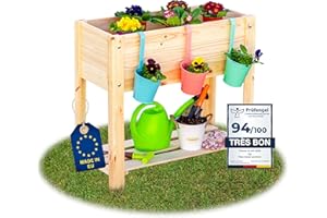 ITA Carré Potager surélevé en Bois - Jardinière avec Plateau sur Pied avec Feuille de Protection - pour Fleurs, Légume, Herbes - Extérieur & Intérieur - Nature