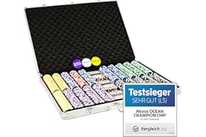 NEXOS TRADING Pokerkoffer 1000 abgerundete Ocean Champion Chips hochwertige Metallkern Jetons 12 g Pokerset 3 Pokerdecks Aluminiumkoffer Black Jack Texas Holdem