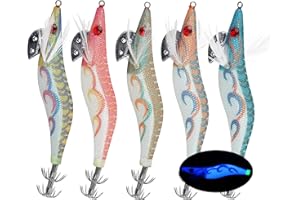 OROOTL Saltwater Fishing Lures, 5pcs/10pcs Glow Squid Jig Hooks Hard Bait Luminous UV Shrimp Prawn Lures Fluorescent Cuttlefish Sleeve Squid Jigs Kit for Cuttlefish Octopus Fishing