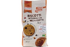 FIOR DI LOTO Biscotti integrali con mela biologica e uvetta - Dolcificati con succo di mela - Biscotti di qualità premium - 300 g