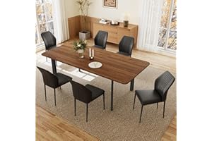 JIEXI Esstisch Mit 4-8 Stühlen Set, Essgruppe Tisch Ausziehbar, Stilvoller Moderner MDF-Platten Esstisch Für Das Wohnzimmer (160-200cm Walnussfarbener Tisch + 6 Schwarze Stühle)