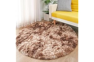 MARATIP Okrągły włochaty dywan do salonu dywaniki do salonu nowoczesny pokój dziecięcy dywaniki, miękki puszysty dywan do sypialni (brązowy, Ø 120 cm okrągły)