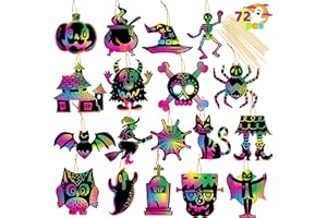 JOYIN 72 Pcs Halloween Scratch Cards Set With 18 Designs for Arts and Crafts, Activity Book, Trick-or-Treating, Party Favors, Event Supplies, Classroom Activities
