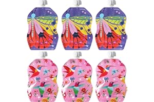ChooMee Sacchetti riutilizzabili per alimenti, SnakPack 8 once | Ideale per alimenti per bambini, frullati e puree | Chiusura lampo a doppia serratura sicura, fondo largo, senza BPA | FlutterBug 6 CT