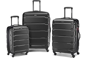 Samsonite Omni PC Hardside Juego de 3 Piezas 20 24 28 Spinner, Omni PC 3 Piezas (Spinner 20/24/28), White, Checked-Large 28-Inch, Equipaje expandible Omni PC con Ruedas giratorias