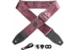 YIKOKO Gitarrengurt 2 Zoll Samtgitarrengurte mit Vollnarbenlederende, für Bass-, Elektro- und Akustikgitarren, kostenloser Gurtknopf, 2 Gurtschlösser und 4 Gitarrenplektren