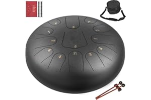 VEVOR Hand pan de Lengüeta de Acero 13 Nota 30cm, Tambor de Lengua de Calidad con Decoración de Cuerda y Mazos, Tambor de Lengüeta Color de Pistola, Bolsa Libro de Música Color de Pistola