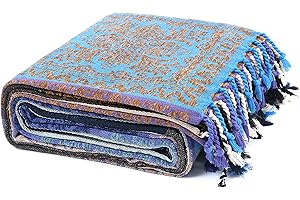 ‎HOORDRY HOORDRY Chenille gewebte Tagesdecke,Doppelseitig Boho Decke mit Fransen,Doppelbett Bettdecke,Edele und kuschelig weiche TV-Decke Couchdecke Wendedecke bettüberwurf,220x260CM,Lila/Blau