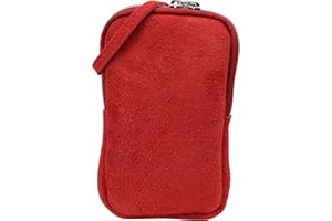 SH Leder Jana G269 damski pokrowiec na telefon komórkowy z prawdziwej skóry torba na ramię portfel wielofunkcyjny worek mini posłaniec zdejmowany regulowany pasek na ramię telefon komórkowy do 6,8 cala 11 x 18 cm Jana G, czerwony, zamsz, S