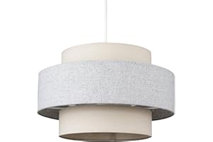 MiniSun | Modern Ceiling Light Shade in a Cream and Grey Herringbone Finish | Pendant Lights, Home Décor & Improvement Essential | Includes 10W GLS Bulb [3000K Warm White] | 300mm Shade Width