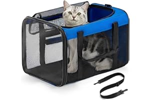Conlun Trasportino Gatto Morbido con Rete su 4 Lati, Approvato per l'Uso in Aereo Trasportino per Gatti Ideale per Gattini Cuccioli di Piccola Media Fino a 6 Kg, Trasportino Cane Pieghevole-M, Blu