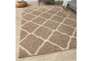 THE RUGS Shaggy Rug – Modern Moroccan Design Rugs for Living Room, Bedroom, Hallway, 3 cm Thick Area Rugs, (Moroccan Beige/Ivory, 140x200cm)