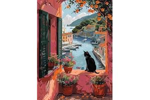 Qiukoo Malen Nach Zahlen Erwachsene Schwarze Katze, DIY Malen Nach Zahlen Leinwand, Tiere und Gärten Paint by Number, Frauen Home Deko Geburtstag Geschenk - 40 x 50 cm