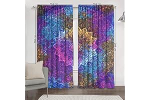 Sophia-Art Multi Star Bohemia Hippie Mandala Tapiz Cortinas Boho Mandala Ventana Cortinas Paneles Par 82 Longitud Conjunto de 2 (Multi-Green)