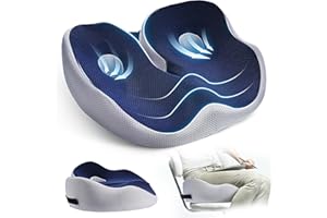 Aytop Coccyx Cushion, Adjustable Memory Foam Seat Cushion Reduce Sciatica Tailbone Back Pain Chair Cushions Non-Slip Bottom Washable Cover Ergonomic Seat Pads for Office Chair Wheelchair (Navy Blue)