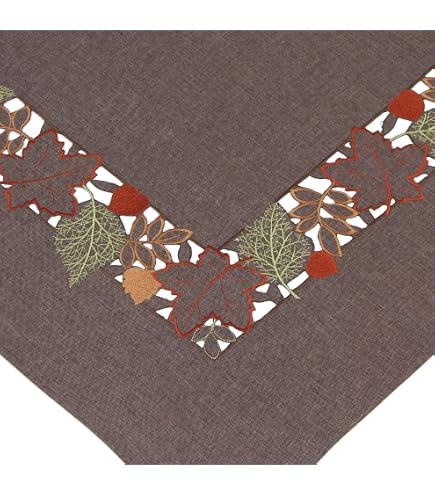 FRANK FLECHTWAREN Runner Da Tavola Foglie Autunnali – 40x150 Cm – Marrone Con Ricami – 100% Poliestere