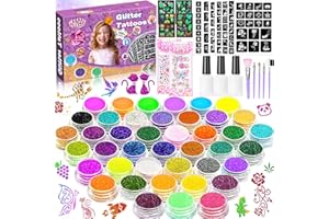 FAMKEEP Kit de Tatuajes Purpurina Temporales,Tatuajes Purpurina para Niñas,42 Colores Brillo con 223 Plantillas, 5 Pinceles, 3 Pegamentos,para Niñas Adultos Fiesta Regalos Carnaval