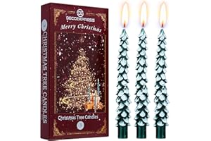 Deco Express Christmas Tree Candles Set of 3 or 6, Dinner Candles 7 Hr Burn, Table Centrepiece Festive Decor Xmas Holiday, Gift Set Home Decoration (Green/White, 3 Pcs)