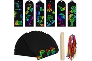 TOOCCBII Scratch Art Bookmarks for Kids, 48Pcs Magic Rainbow Bookmark with Wooden Stylus and Ribbons, DIY Craft Scratch Paper Art Tags Party Bag Fillers for Adult Boys Girls