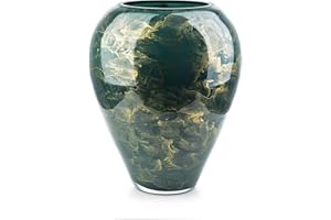 Terroso - Vase - Verre Vert soufflé à la Bouche - Aspect Luxueux, élégant et stylé - 33 cm de Haut - Aspect marbre - Vase à Fleurs