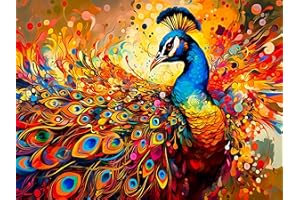 Viart Peacock Paint by Numbers for Adults-Paint by Numbers for Adults Peacock-Peacock Paint by Numbers on Canvas with Acrylic Pigment Kits Can Be Used Home Wall Decor as Present 12x16inch