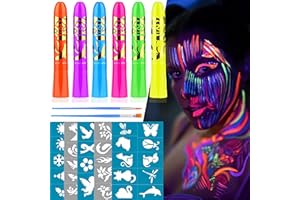 SUGERU®6 Colori Kit Fluorescenti Matite Trucco per Viso e Corpo,Lavabile UV Fluorescenti Trucchi Fluo,Body Painting Neon Glow Fluo Colori Trucco Viso,Truccabimbi per Halloween,Carnevale, Festa