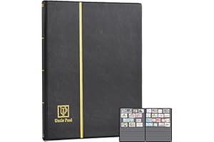 UNCLE PAUL Albums de timbres 140 pochettes - Classeurs avec pochettes 35x197mm, 10 pages noires double face avec couverture noire rembourrée en similicuir, timbres-poste en papier-monnaie AS0107BK