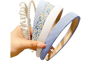 JOMA-E SHOP Fashion Headbands for Women Girls Headbands Set, 6pcs Pearl Headband Floral Headbands Padded Headbands for Women Vintage Wide Headband (Blue)