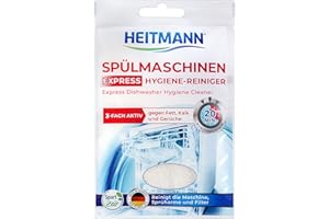 Preparat Heitmann Express do czyszczenia zmywarek, działa w krótkim cyklu zmywania, oszczędzając czas i energię, 30 g