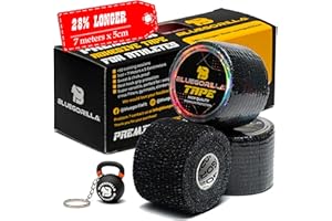Tape Crossfit, Weightlifting BLUEGORILLA - Esparadrapo deportivo de 5cm x 7m - Hook Grip - Cinta protectora con agarre ultra adhesivo- Pack de 3 y 6 rollos (Negro 3 Unidades) - Llavero incluido