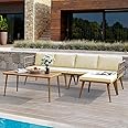YITAHOME 4 Pieces Patio Furniture Set, Outdoor Rattan Woven Conversation Sectional L-Shaped Sofa for Backyard, Porch, Boho Detachable Lounger with Cushions and Side Table - Beige