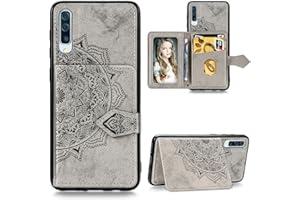 JOMA-E Shop For Galaxy A50 Wallet Case with Card Holder for Samsung A50 Leather Flip Mandala Shockproof Bumper PC Case with Wrist Lanyard for Samsung Galaxy A50 (Grey)