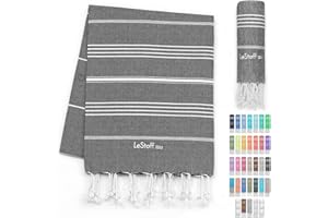 ‎LESTOFF LeStoff tradycyjny ręcznik hammam ręcznik plażowy ręcznik kąpielowy ręcznik do sauny ręcznik prysznicowy ręcznik spa sport joga podróż 100% bawełna organiczna. Trwałe, naturalne, miękkie i wstępnie prane. (95 x 180 cm, Anthracite)