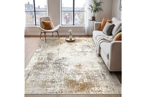 BEIMO Washable Rug Living Room, Abstract Design Rug Bedroom Short Pile, Large Rug Non-Slip Soft for Bathroom Dining Room Hallway, Caramel Grey, 200 x 290 cm