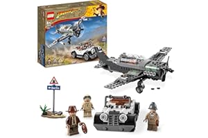 LEGO 77012 Indiana Jones La Poursuite en Avion de Combat, Jouet avec Maquette Avion et Voiture Vintage à Construire, avec 3 Minifigurines, Film La Dernière Croisade