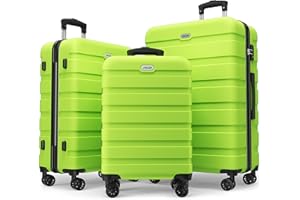 AnyZip Luggage Sets 3 Piece PC ABS Hard Shell Lightweight Suitcase with 4 Double Universal Wheels TSA Lock Carry On 20 24 28 Inch (AppleGreen)