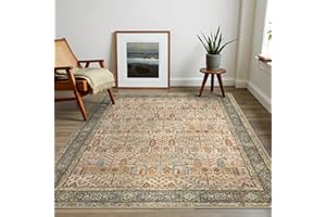 GENIMO Tapis Salon Lavable en Machine, Tapis Vintage Style Bohème à Poils Courts, Antidérapant, Rouge, 120x170 cm