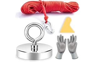 Neosmuk Magnet Fishing Kit, 800lb,3 inches CNC Machined Steel Base in Diameter, Strong 20m Rope,Non-Slip Ideal for Magnetic Fishing and Retrieving Items in Lake,Beach,Lawn and New House.