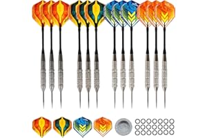 CC-Exquisite Professionelles Dart-Set Mit Stahlspitzen - 12 X 22 G Stahlfässer Mit 20 Standardflügen, 12 Aluminiumwellen 35/48 Mm, 12 O-Ringe, Dartschärfer Und Gehäuse|…