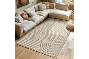 SIMPEX Hochflor Teppich Wohnzimmer Küchenteppich Schlafzimmer Läufer Flur Skandi Boho Teppich 3D Design Flauschig Weich, Größe: 80 x 150 cm Farbe: Beige
