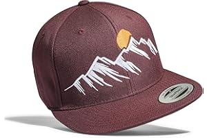 BADDERY Męska czapka outdoorowa Flexfit Snapback: Mountain - Basecap dla mężczyzn i kobiet - wyposażenie wspinaczkowe akcesoria turystyczne, Bordeaux - Mountain View, jeden rozmiar