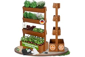 TTL GARDEN Vertikal Hochbeet 4 Etagen Holz 140x85x45cm Hellbraun - Vertikalbeet & Kräuterhochbeet mit 4 Etagen & Folie - Tannenholz wetterfest - Blumenkasten Kräutertreppe für Balkon Garten Terrasse