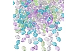 LUSSO LIA Oval Pebbles Transparent and Coloured Stones Aquarium Marbles Table Scatter Stones Decorative Nuggets Vase Filler Beads Plant Pot Decoration 200pcs (Multicoloured Transparent)